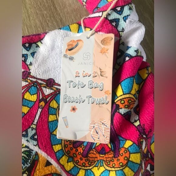 NWT … JANICE “ 2 In 1 “ Tote Bag / Beach Towel - Picture 5 of 12